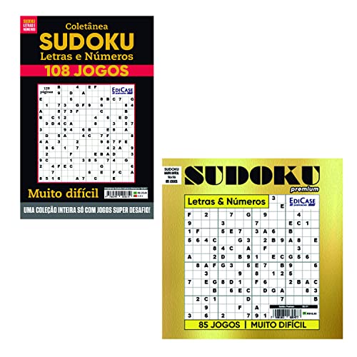 Kit 2 Livros Sudoku - Letras e Números Ed.1: Nível Muito Difícil