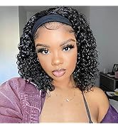 Youngirl Deep Wave Headband Wig Human Hair 12 Inch Curly Headband Wigs for Black Women Human Hair...