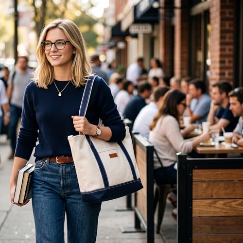 Image of Aveniee Canvas Tote Bag for Women, Crossbody Purse with Zipper, Adjustable Shoulder Strap Handbags