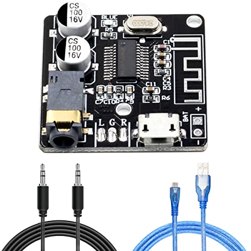 DAOKAI 1 Uds placa receptora de audio Bluetooth 5,0 placa decodificadora amplificador de audio estéreo 3,7-5V amplificador de altavoz de coche con cable micro USB, cable de audio de 3,5mm