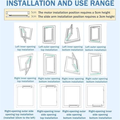 Generisch Automatischer Fensteröffner mit WLAN-Steuerung, Fernbedienung und Druckknopf, Klapparm-Design für 90°-Öffnung, ideal für die