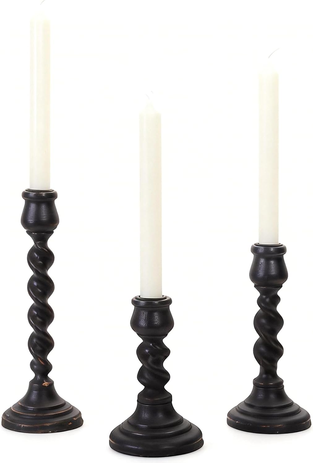 Candlestick Holders, 3 Pcs Rustic Black Candle Holder for Pillar Candles, 100% Solid Wood Decorative Candle Holders Distressed Wooden Farmhouse Candle Holder Large for Fireplace Table
