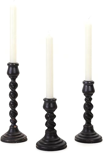 Miniatura 8 de Candlestick Holders, 3 Pcs Rustic Black Candle Holder for Pillar Candles, 100% Solid Wood Decorative Candle Holders Distressed Wooden Farmhouse