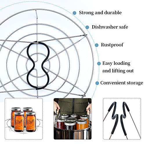 1Pc Stainless Canning Rack With Heat Resistant Silicone Handles,1Pc Stainless Steel Red Canning Jar Lifter Tongs, 1 Pc Food Grade Silicone Collapsible Canning Funnel And 1Pc Sponge Cleaning Brush #TOP1