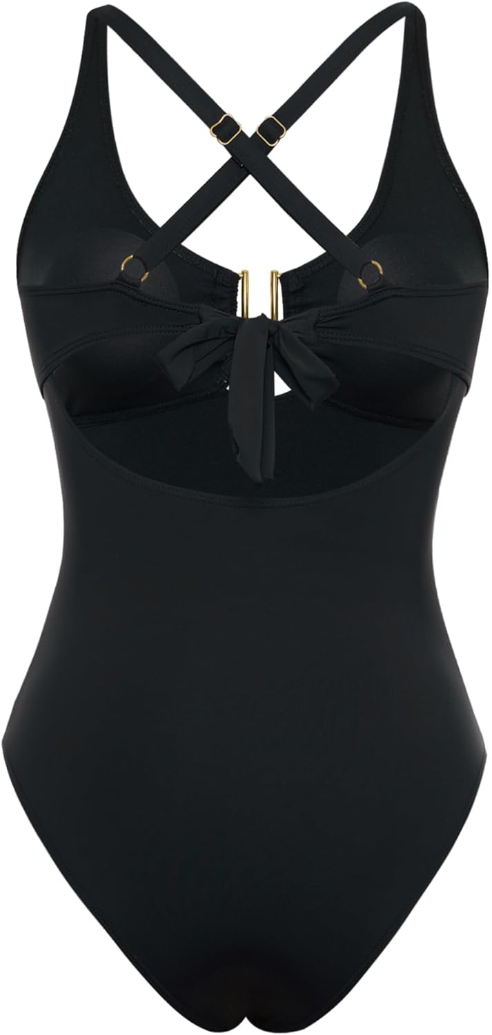 One Piece Swimsuit Women with Cover Up Set Retro Bathing Suit for Women Tummy Control Beach Wrap Skirt - Image 6