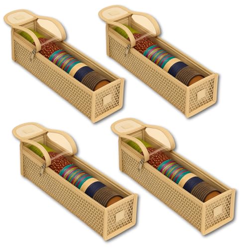 Image of Transparent PVC Single Rod Storage Bangle Pouch /Box for Women Bangles, Jewellery, Chudi, Bridal Bracelets Organizer (Set of 4) (Beige)