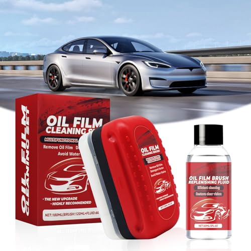 WAWJ® Detergente per Pulizia Vetri Auto, Automotive Oil Film Cleaning Brush, Detergente per Parabrezza e Rimozione Della Pellicola D'olio per Pulizia Profonda (120ml+60ml)