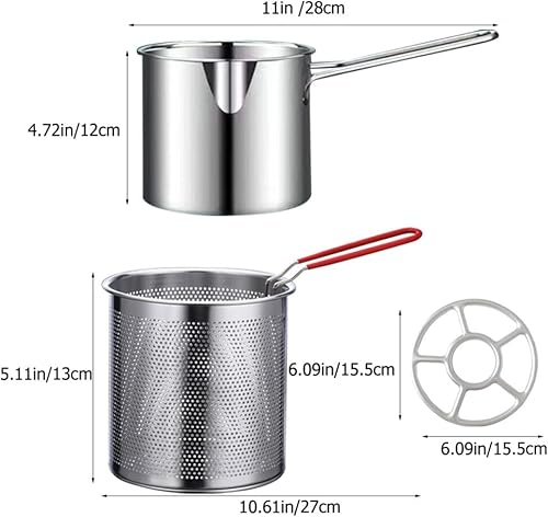 Miniatura 3 de BESTOYARD Olla para freidora, olla de acero inoxidable con cesta y tapa, pequeña freidora de aceite profunda, sartén de leche, olla de cocina de