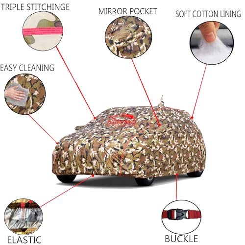 Image of Waterproof Car Body Cover Compatible with Jeep Compass with Mirror and Antena Pocket and Soft Cotton Lining (Fully Bottom Elastic Triple Stitched) (Army)