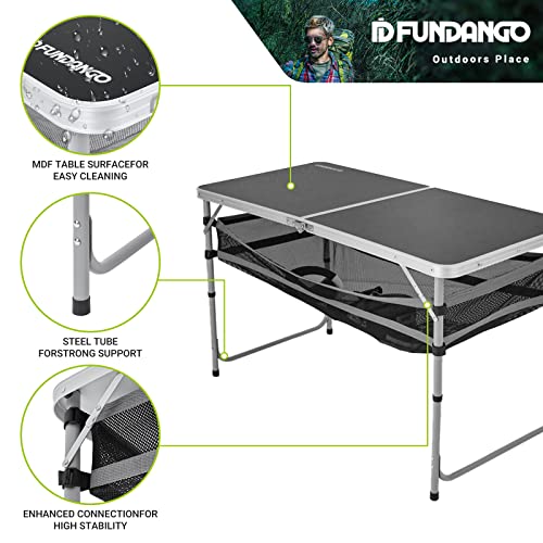 Fundango Height Adjustable Portable Lightweight Folding Camping Table With Layer Mesh Storage Fold Up Foldable Collasible With Handle For Outdoor, Indoor, Beach, Bbq, Picnic,Travel #TOP5