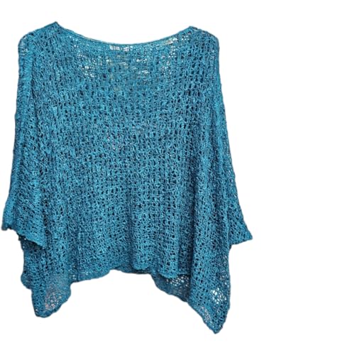 Image of Alam Exclusive Women's Popcorn Top Crochet Oversized Knit Ladies Plain Batwing Boho Cover Up Summer Fish Net (UK, Numeric, 8, 18, Regular, Regular, Petrol)