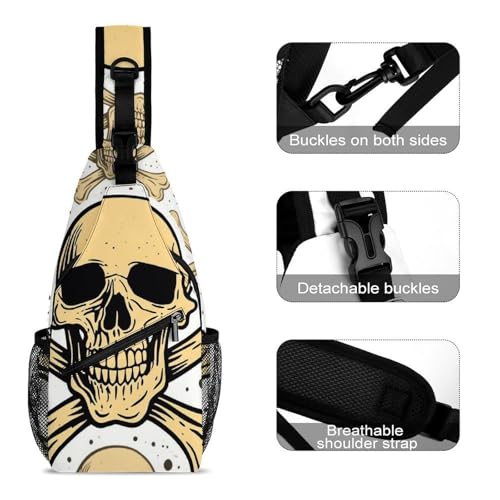 Casual Sling Bag Backpack, Rucksack, Skull And Crossbones Art Shoulder Crossbody Bag Chest Pack, Tool Backpack, Satchel Bookbags Travel Rucksack Daypack for Man/Women3