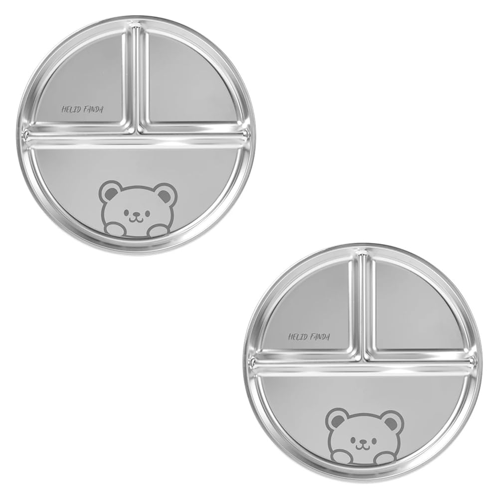 CTRLZS 2PCS Stainless Steel Divided Western Food Plate Pasta Dish Salad Barbecue Plate Stackable Breakfast Plate Tableware,D