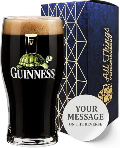 Official Tortoise Guinness Pint Glass Engraved with Any Message Personalise for Any Occasion Gift Boxed Holds Up to 20oz/570ml