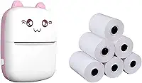 Romacci Mini impressora térmica portátil sem fio BT 200dpi Photo Label Memo Pergunta errada Impressão com cabo USB + 5 rolos Rolo de papel térmico 57 * 30mm Perguntas erradas Notas Impressão de papéis