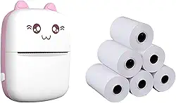 Romacci Mini impressora térmica portátil sem fio BT 200dpi Photo Label Memo Pergunta errada Impressão com cabo USB + 5 rolos Rolo de papel térmico 57 * 30mm Perguntas erradas Notas Impressão de papéis