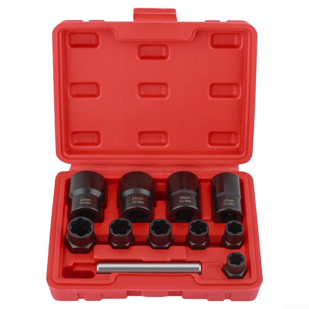 Lot de 11 extracteurs d'écrous et de boulons avec barre adaptateur de douille pour visseuse à percussion et cliquet en acier chromé
