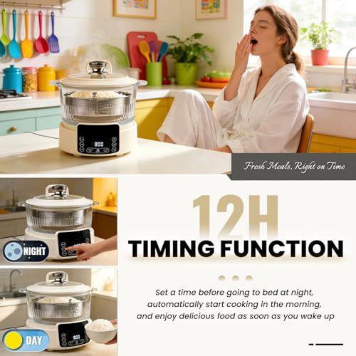 Image of Low Carb Rice Cooker, Multifunction Smart Rice Cooker, Transparent and Visible food Steamer with Auto Lift Filter Basket (3L)