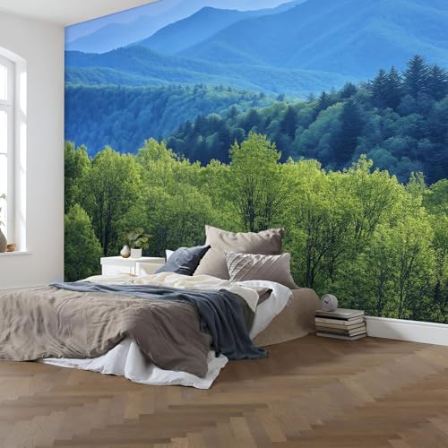 Papier peint panoramique vert 200x140 cm forêt naturelle pour salon