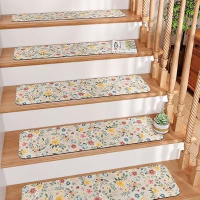 Tiveney Stair Treads Non Slip 15PCS 8"x30" Stair Treads for Wooden Steps, Rubber Backing Stair Runner Washable Reusable Staircase Step Treads, Indoor Safety Carpet Step Treads for Kids Elders Dogs