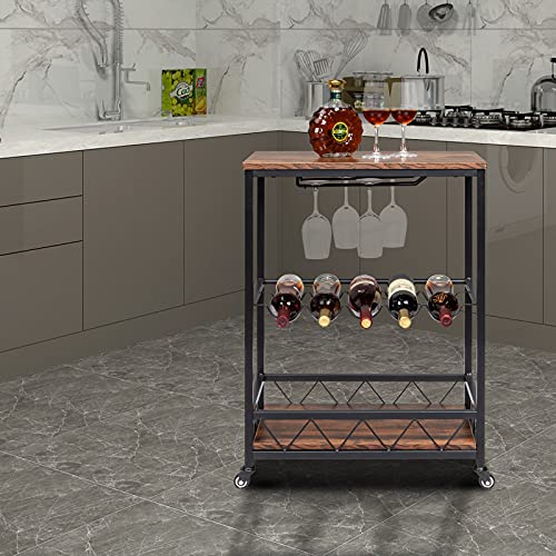 Westhl Kitchen Microwave Cart,Bar Serving Cart Home Mobile Kitchen Serving Cart,Industrial Vintage Style Wood Metal Serving Trolley (Vintage Brown) #TOP5