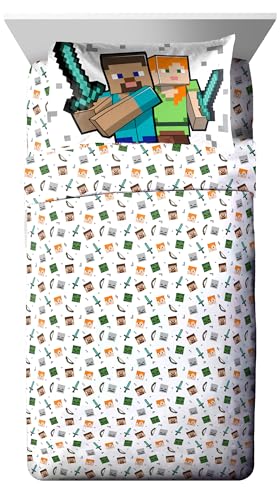 Image of Jay Franco Minecraft Full Comforter Set - 7 Piece Bedding Includes Sheet Set & Pillow Covers - Super Soft Kids Bedding Creeper & Zombie