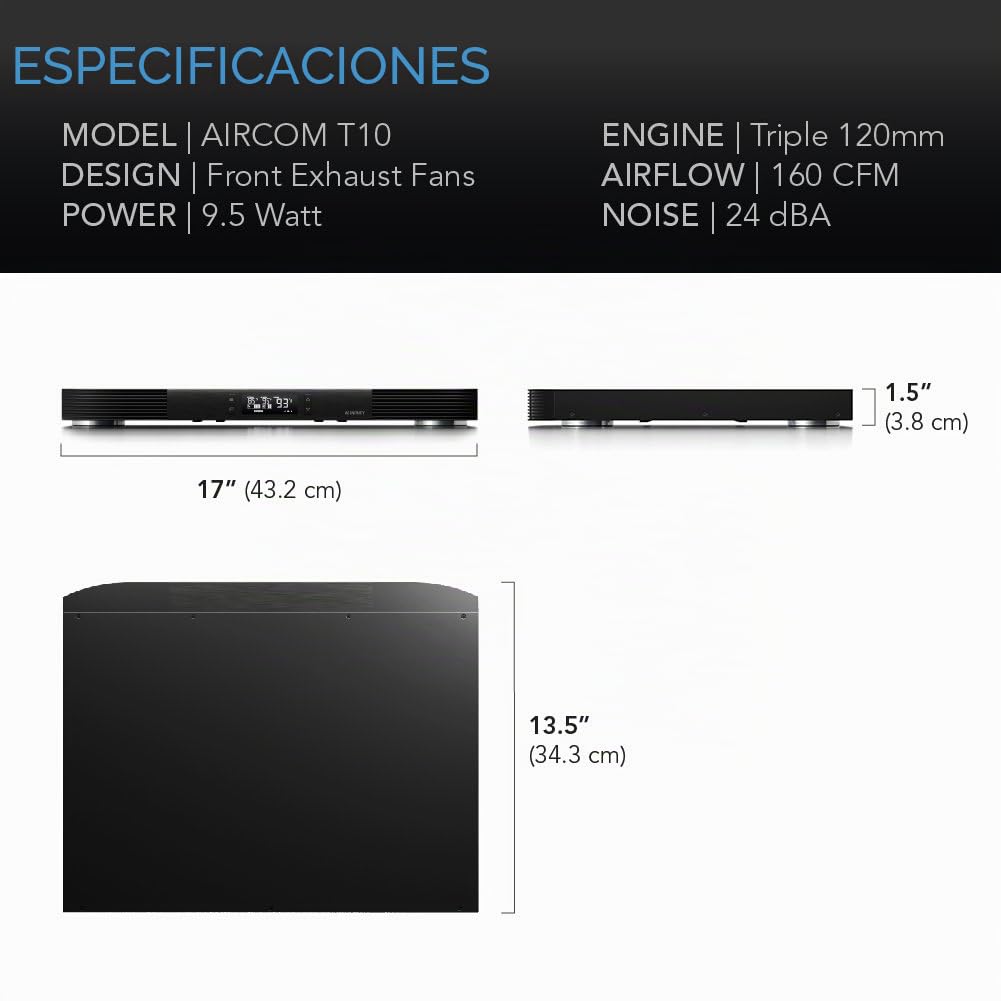 AC Infinity AIRCOM T10, 43cm Sistema de Ventilador silencioso de para Receptor, Amplificador, DVR, componentes AV | Para receptores, amperios, DVR, componentes de gabinete AV, compatible con grabadora de video digital