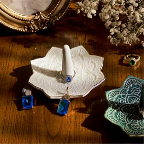Image of Ceramic Mandala Ring Holder Dish, Decorative Jewelry Holder Trinket Tray Room Decor, Engagement Wedding Birthday Gifts for Women Girls (white)