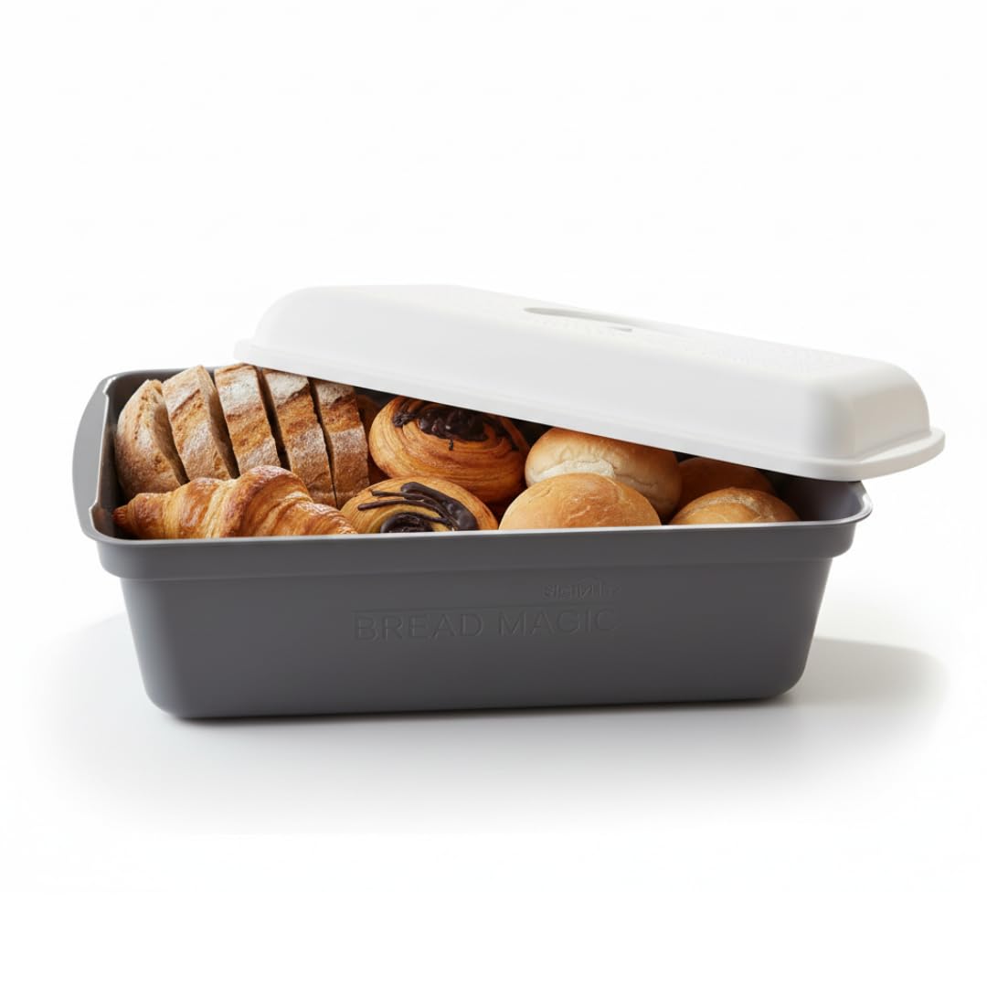 STARLYF Bread Magic Bread Bin for Bread and Pastry, Breathable, Croissants, Buns, Slices, Baguette, Always Fresh, Large Capacity for the Whole Family (32 x 17.5 x 15 cm