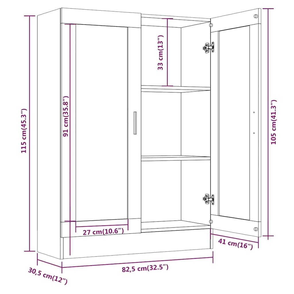 Szafa z witryny Sonoma szara, 82,5 x 30,5 x 115 cm, materiał drewnopochodny z 3 półkami i szklanymi drzwiami, do salonu, gabinetu, korytarza, pokoju dziecięcego, biblioteki, miejsca do