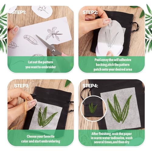 Image of Magibeads 80 Patterns Leaf Plant Flower Water-Soluble Embroidery Patterns Stick and Stitch Spring Summer Floral Tear Away Embroidery Paper Wash Away for Hand Sewing Beginners Starts Adult
