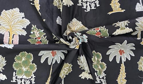 Tissu à imprimé floral anti-effilochage en coton noir de 4,6 m