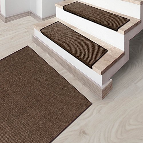 casa pura Alfombras Escalera Sisal- Fibras Naturales | Alfombras para Escaleras Antideslizantes | 100% Sisal | Rectangulares | 1 pz - Marrón, 24x65 cm Cover