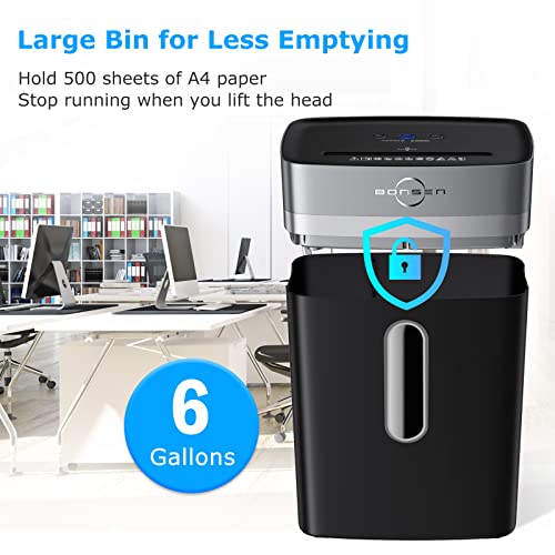 Bonsen 12-Sheet Crosscut Paper Shredder For Home Office, 52Db, P-4, Large 6-Gal Bin, 10-Min Non-Stop Running, Credit Card/Staple Shredder For Home #TOP3