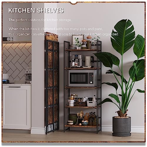 4Nm No-Assembly 5 Tiers Folding Bookshelf Storage Shelves Vintage Bookcase Standing Racks Study Organizer Home Office - Rustic Brown And Black #TOP3