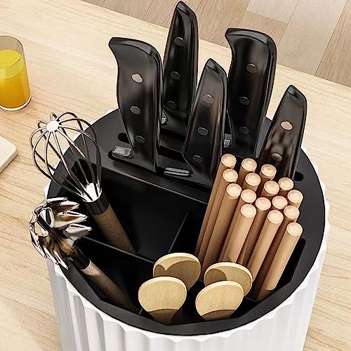 Rotating Knives Holder, Plastic Universal Multifunctional Knife Knife Block Without Knives and Utensil Holder Universal Kitchen Chopsticks Block Utensil Stand Sets Drainage