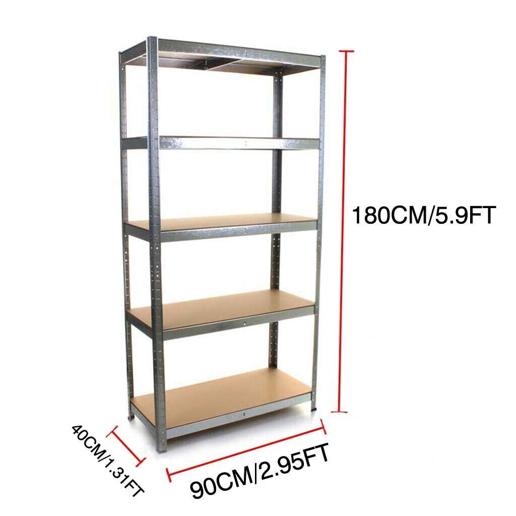 Scaffalatura per garage in metallo resistente, 5 ripiani, in acciaio, capacità 175 kg per ripiano, carico totale 875 kg, soluzione di stoccaggio zincata per garage