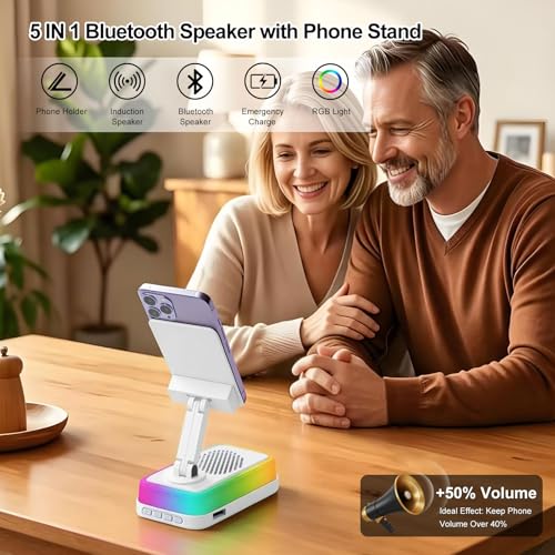 Anyyuk Wireless Induction Speaker, 5-in-1 Bluetooth Speaker with Phone Stand, RGB Light, 3000mAh Emergency Charging Adjustable Holder for iPhone/Android/iPad, Cool Gadget Gift for Men Women Teens — view 2