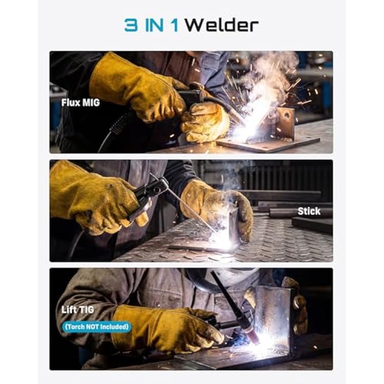 SEESII 135A MIG Welder 110V - آلة لحام TIG/Stick 3 في 1 بدون غاز، عاكس IGBT محمول بوزن 7.7 رطل، شاشة رقمية كبيرة متعددة العمليات