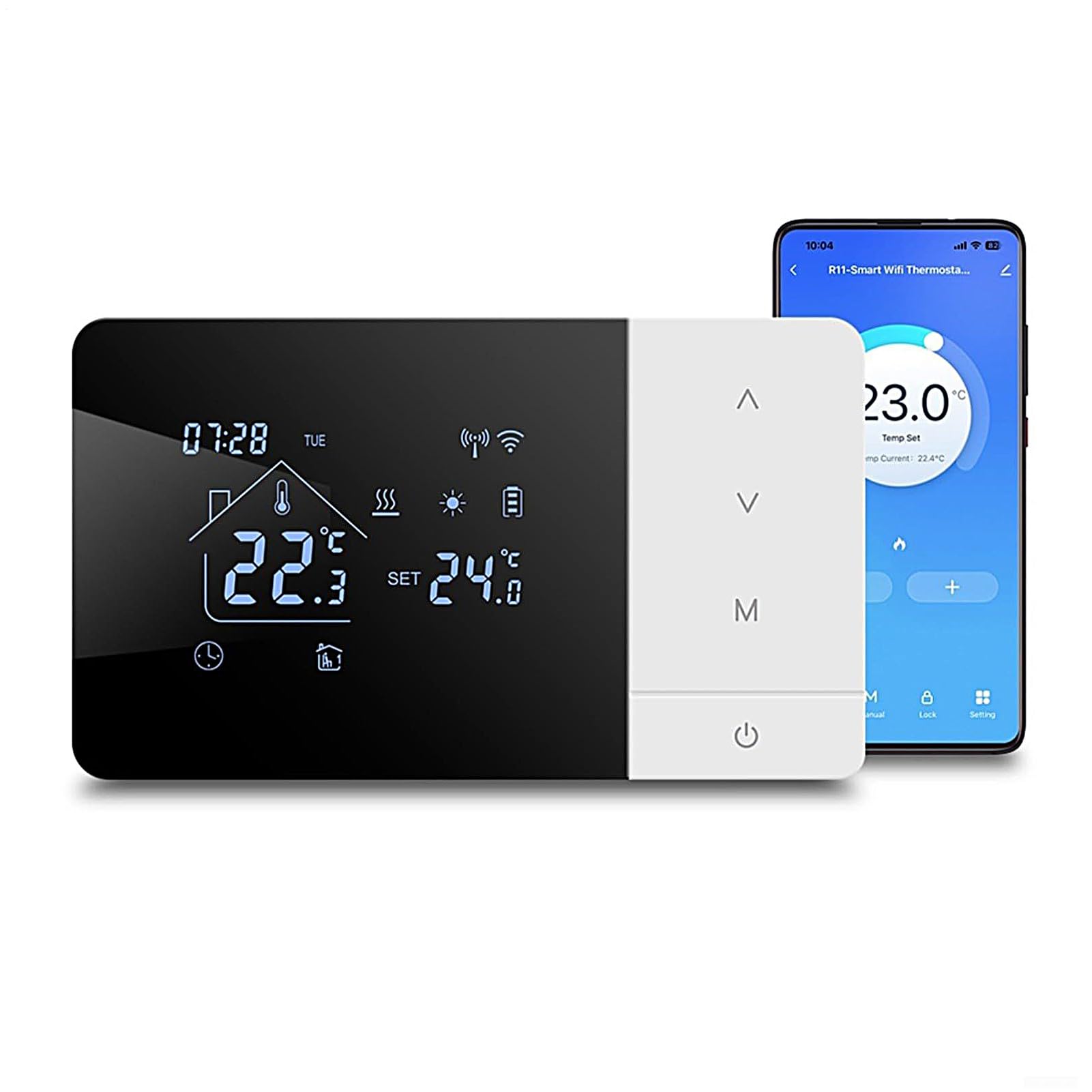 Inteligentny termostat WiFi, kontroler z ekranem dotykowym Heat Cool, 15 x 7 cm, regulacja temperatury z dostępem głosowym, urządzenie sterujące klimatyzacją, termostat domowy z nowoczesnym