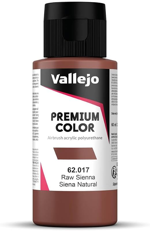 Vallejo - Premium Color RC Raw Sienna 2.02 Fl.Oz. (60 ml) for Airbrushing, Acrylic-Polyurethane Hybrid Resin of Great Resistance Paint for Model and Hobby Use