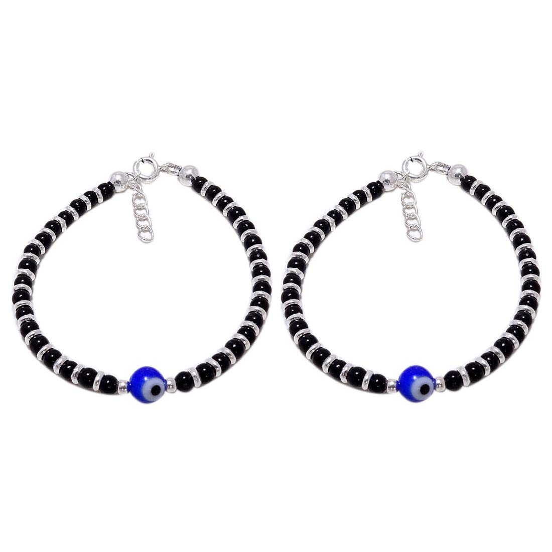 Huge Basket 1074 – Exklusives Auge Nazariya 925 Sterling Silber Baby Armbänder Nazariya mit schwarzen Perlen / Kristall für Babys ~ 2 Stück