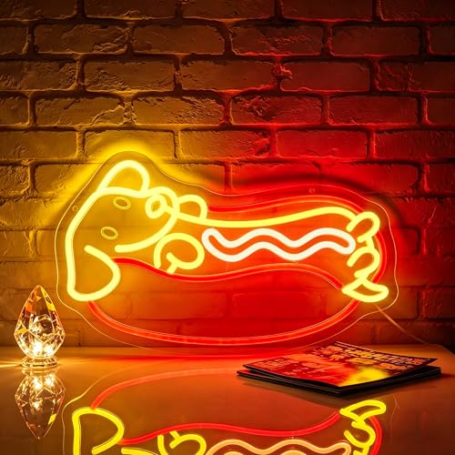Image of Neon Sign, JGHTURIE Hotdog Dimmable Neon Signs for Wall Decor, Cute Funny Animal Led Dog Light up Led Sign for Room, Kitchen, Shop, Bar, Birthday, Party & Home Decor - USB Powered