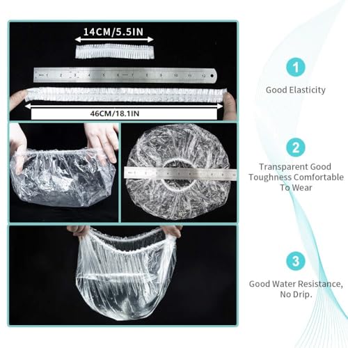 Disposable Shower Caps 100 Pcs - Multi-Purpose Thickening Elastic Bath Cap Plastic Waterproof Clear Shower Caps Bath Shower Hair Caps Women Spa,Home Use, Hotel and Hair Salon, Portable Travel(18.1')