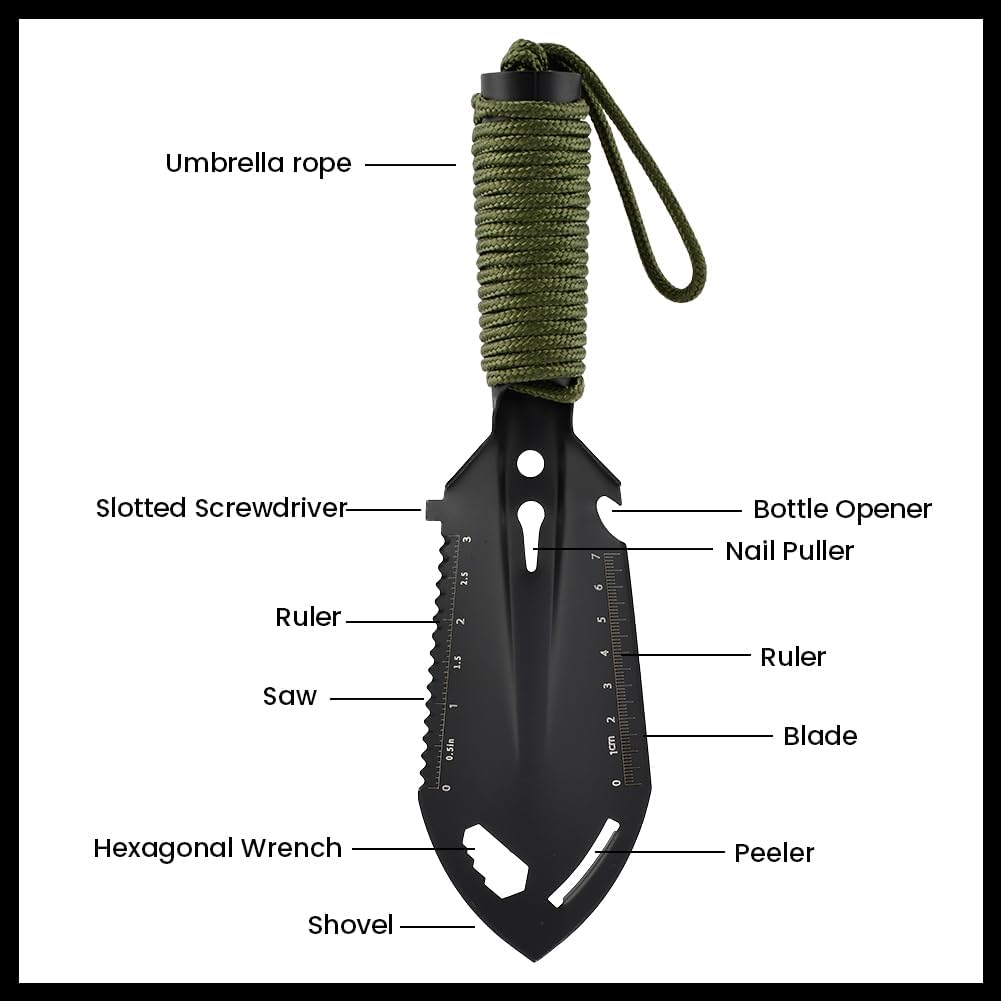 Small Camping Shovel, 9 in 1 Portable Mini Hand Shovel, Backpacking Trowel Multitool for Camping, Gardening, Outdoor Survival(Color:Black)