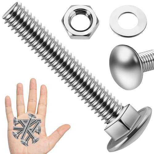 Image of (12 Sets) 5 /16-18 x 2 Carriage Bolts with Nuts and Washers, 304 Stainless Steel Round Head Square Neck 5 /16 Carriage Bolts Screws, Full Thread for Outdoor