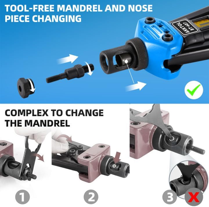 AKKTOL Rivet Nut Tool kit, 16" Rivnut Tool Kit with 15 Metric and SAE Mandrels, 125-PCS Rivet Nut Assortment Kit, Rugged Carrying Case, Ideal for Sheet Metal & Automotive Work 16" Rivet Nut Tool Kit image 4 of 6 B09KXYHZWT