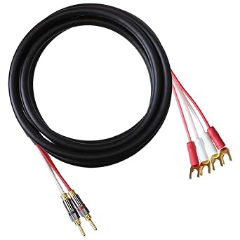 Blue Jeans Cable Canare 4S11 Speaker Cable, with Ultrasonically-Welded Bi-Wire Terminations One Cable - for one Speaker; Assembled in The USA 8 Foot, Black, Two Bananas to Four Spades