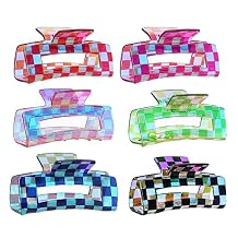baotongle 6pcs Checkered Hair Claw Clips for Thin Thick Hair Checkered Hair Clips Acrylic Small Claw Clip with Strong Hold for Women Girls Long Short Hair4.1x2.1, Multicolor