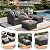 LazySunsets 6-Piece Outdoor Patio Furniture Set, Rattan Outdoor Sectional with Thick Waterproof Cushions, Wicker Ottomans & Waterproof Cover, Patio Conversation Set for Garden, Backyard, Grey